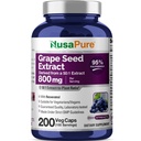 Extrait de graines de raisin NusaPure 40 000mg par bouchon, 200 Capsules Vegan, Standardisé, Non-OGM, Sans gluten, Resvératrol