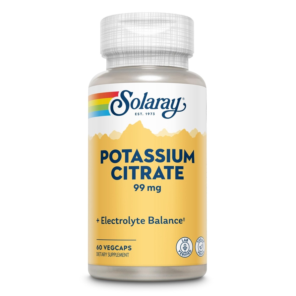 Solaray Kalium Citrat, Gesunde Elektrolyt Balance, Nerve & Muskel-Funktion Unterstützung, Vegan, 60 VegCaps