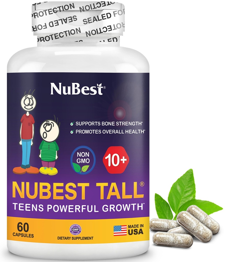 NuBest Tall 10+ Premium Knochenstärke Formel, verbesserte Immunität und allgemeine Gesundheit für Alter 10+ mit Kalzium, Vitamin D3, Vitamin K2 und Multivitaminen | 60 Kapseln | 1 Monat Versorgung