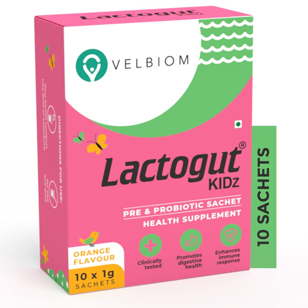 Lactogut Kidz Probiotiques Poudre pour les enfants Probiotiques faciles à consommer pour les enfants Gut santé, bien-être global et immunité Vegan cliniquement prouvé - 1Gx10 sachets (arôme orange)