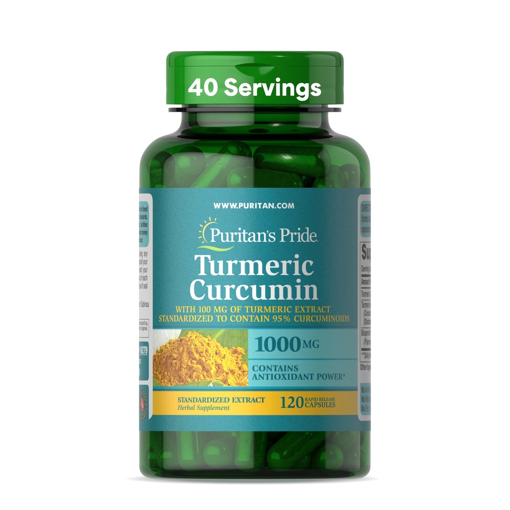 Puritan's Pride Turmeric Curcumin 1000mg, Standarized zu 95% Cucuminoids, pflanzliche Nahrungsergänzung für Antioxidans Gesundheit, 120 Schnelle Freisetzung Kapseln