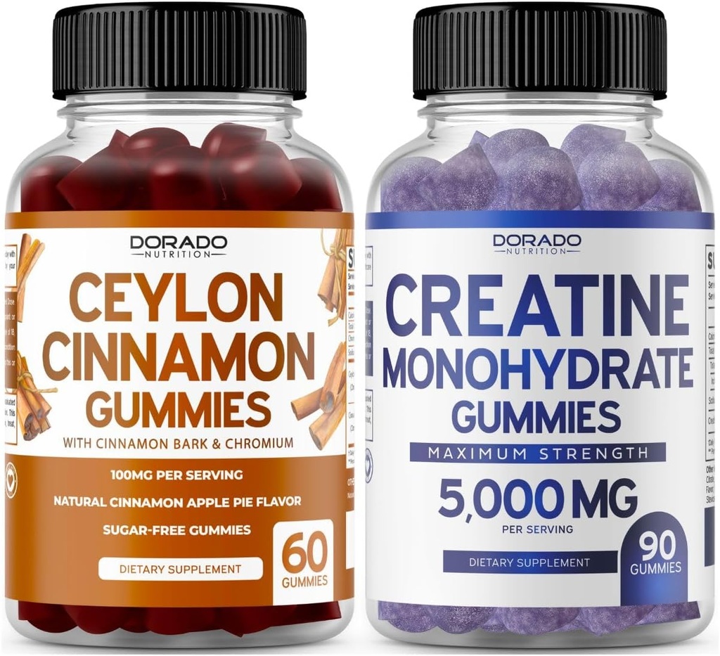 Ceylon Cinnamon (60 Count) - Berberine & Ginseng für Verdauung Gesamt Wellness Support und Creatine Monohydrate (90 Gummi) Delicious Blue Raspberry Chews Flavored Supplement - Non GMO & Made in USA