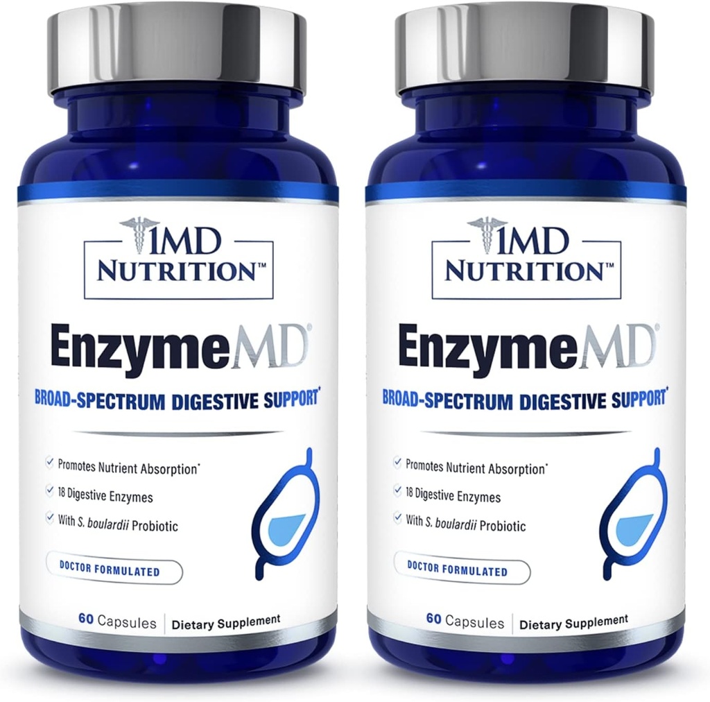 1MD Nutrition EnzymeMD - Verdauungsenzym-Ergänzung - Doctor Formulated | 18 Plant-Based Enzymes - Gas & Bloating Support | 120 Kapseln (2-Pack)