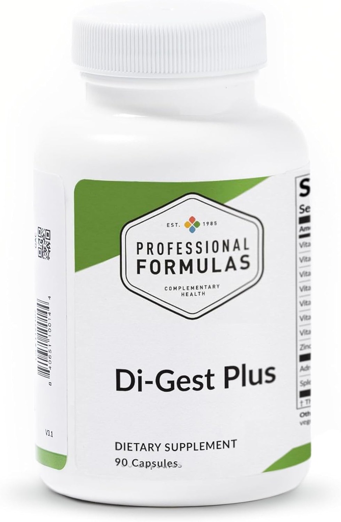Formules professionnelles Di-Gest Plus - Bétaïne, acide L-glutamique, pancréatine, papaine et pepsine pour une digestion saine, absorption nutritive et doublure de Gut - hypoallergénique, sans gluten, 90 capsules