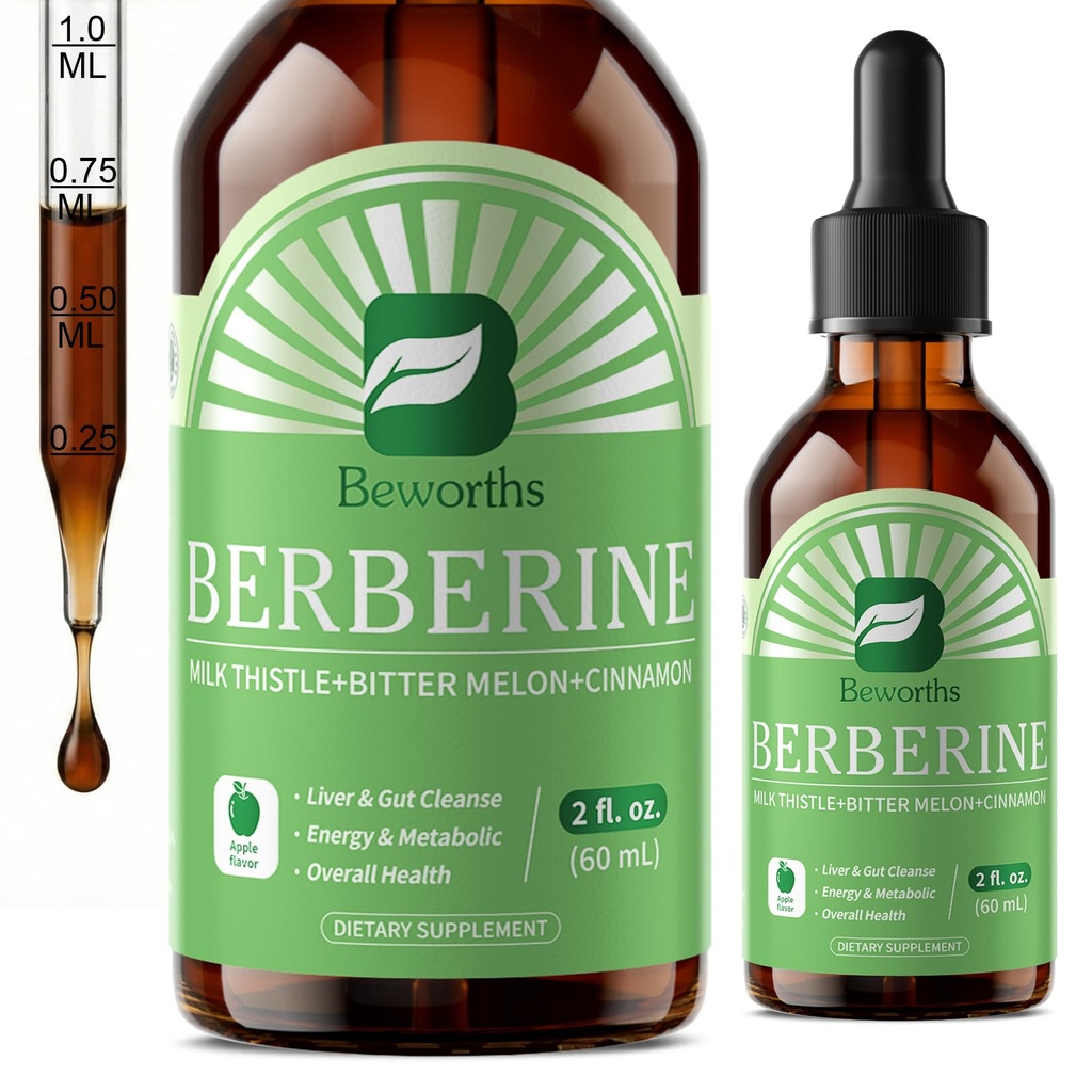 Berberine HCL Ergänzung mit Ceylon Cinnamon - Liposomal Berberine Phytosome Liquid Tropfen mit Turmeric, Ceylon Cinnamon, Bitter Melon, Milk Thistle, AMPK-Aktivator für Verdauungsunterstützung
