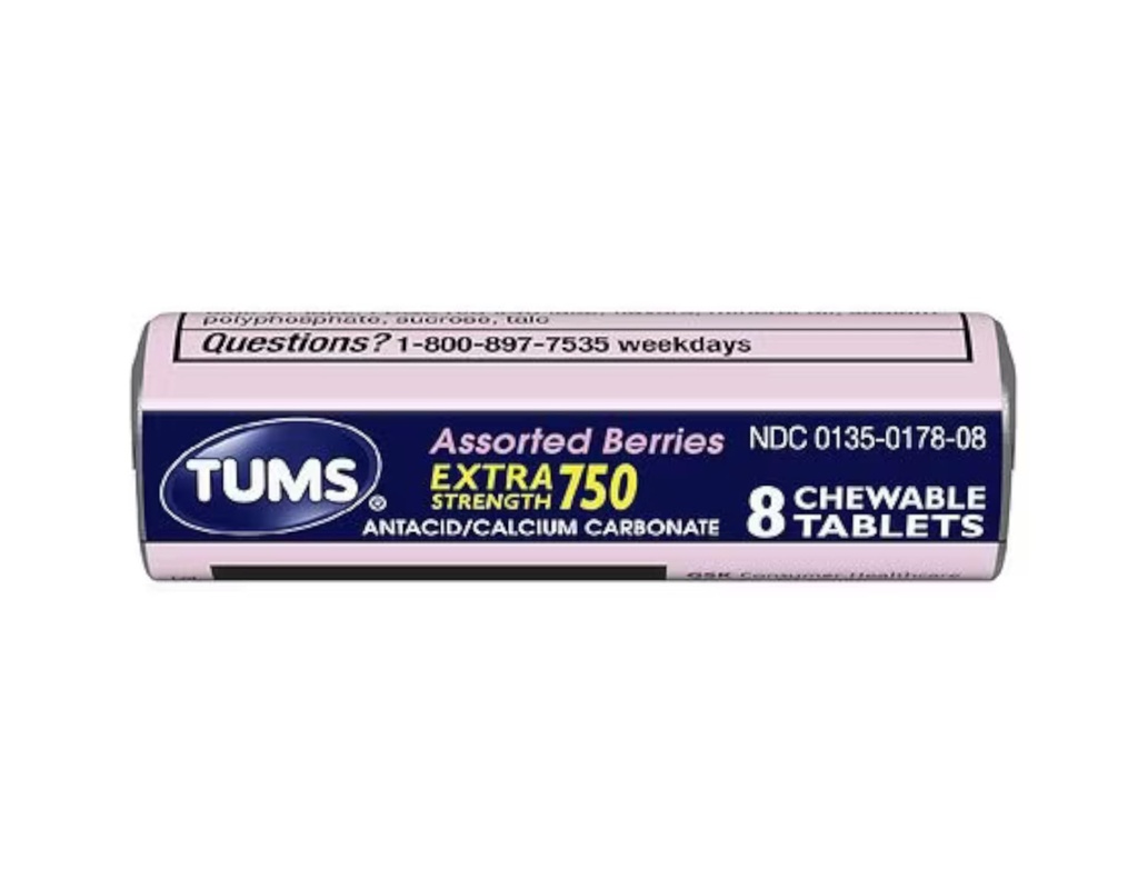 Tums Extra Strength 750 Antacid mit Kalzium-Zusatz Kalzium Reich sortierte Beeren Flavored - 24 Pocket Size Rollen von 8 Kautabletten Jede Rolle (192 Kaubare Tabletten insgesamt)