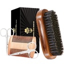 Bart Brush für Herren, Boar Bristle Black Walnut Wood Beards and Mustaches Grooming Set mit Pure Boar Bristle Beard Brush, Bart Comb, Mustache Scissors und Reisetasche