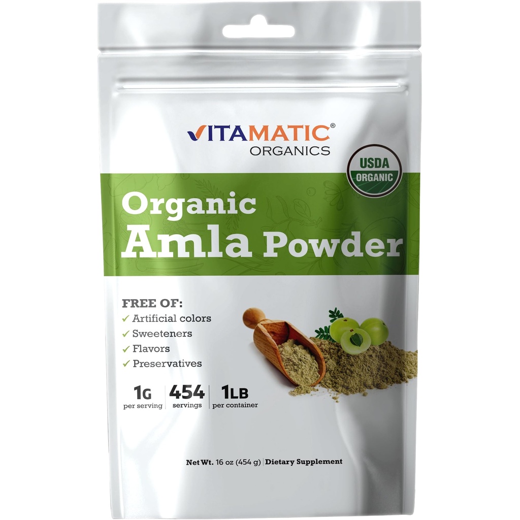 Vitamatic Certified USDA Organic Amla Berry Powder – 1 lb (16 oz) Amalaki | Rich in Natural Vitamin C & Antioxidants | Unterstützt Immungesundheit | Glutenfrei, Non-GMO, Kosher
