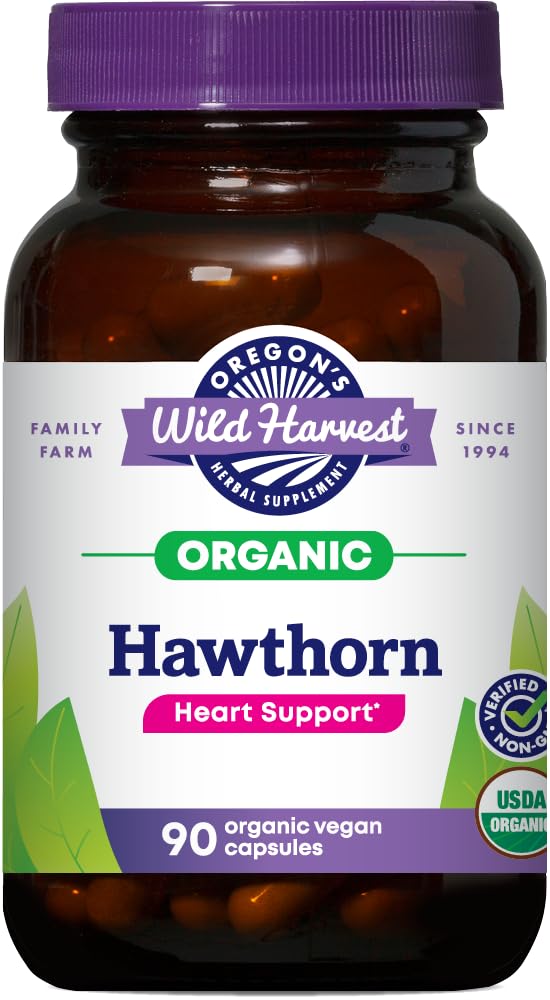 Oregon's Wild Harvest, Certified Organic Hawthorn Kapseln für natürliche Gesundheit, 1200 MGS, 90 Count
