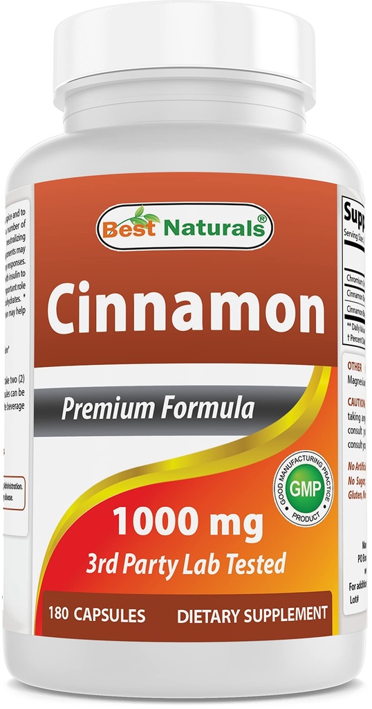 Best Naturals Cinnamon 2000 mg Äquivalent zu Chromium 400 mcg pro Servieren - Stoffwechselunterstützung - 180 Kapseln