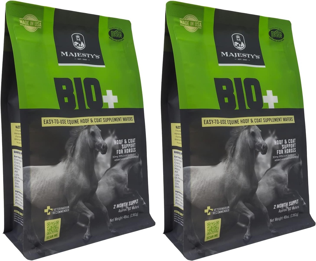 Majestät's BIO+ Biotin Wafers - Superior Horse/Equine Hoof and Coat Support Supplement - Kupfer, Zink, Lysin, Methionin (2 Pack (120 Count Total))