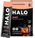 Halo Hydration Elektrolyt-Pulver-Packets – Pfirsich - 6 Portionen (jeweils 5g) - Bio-Hydrauerei-Getränk mit niedrigem Zucker + essentielle Vitamine + Mineralstoffe - Vegan