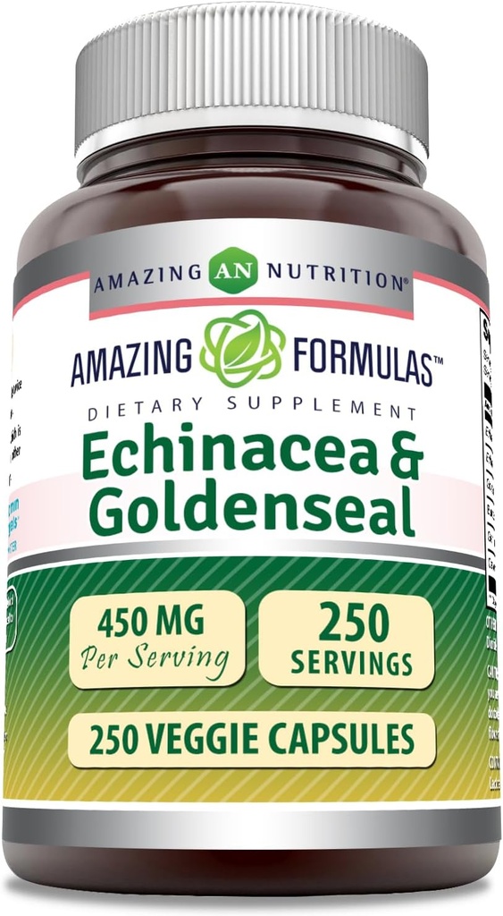 Erstaunliche Formeln Echinacea mit Goldenseal Ergänzung | 450 Mg | Veggie Kapseln | Non-GMO | Gluten Free | Made in USA (1 Pack, 250 Count)