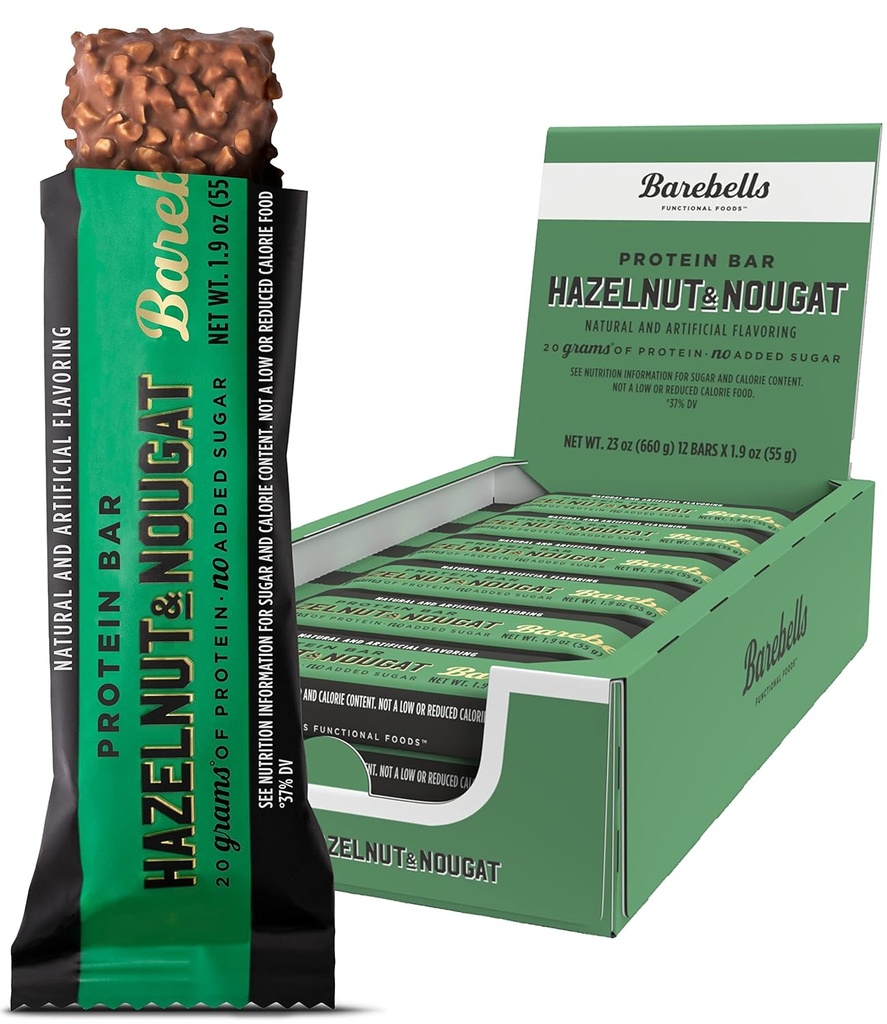 Barebells Protein Bars Hazelnut & Nougat - 12 Count, 1.9oz Bars - Protein Snacks mit 20g High Protein - Schokoladenprotein Bar mit 1g Gesamtzucker - On The Go Protein Snack & Breakfast Bars