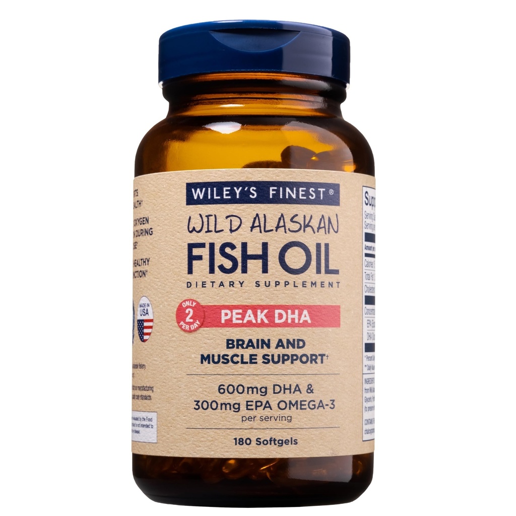 Wiley's Finest Wild Alaskan Fish Oil Peak DHA - 900mg EPA und DHA Omega-3s - 180 Softgels (90 Servierungen)