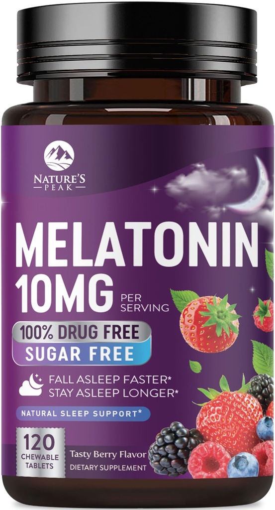 Melatonine Suppléments de soutien au sommeil - Dissoudre rapidement Melatonine 10mg par portion pour les adultes - Comprimés de mélatonine de force maximale pour le soutien au sommeil reposant, goût de fraise, embouteillé États-Unis - 60 jours d'approvisionnement