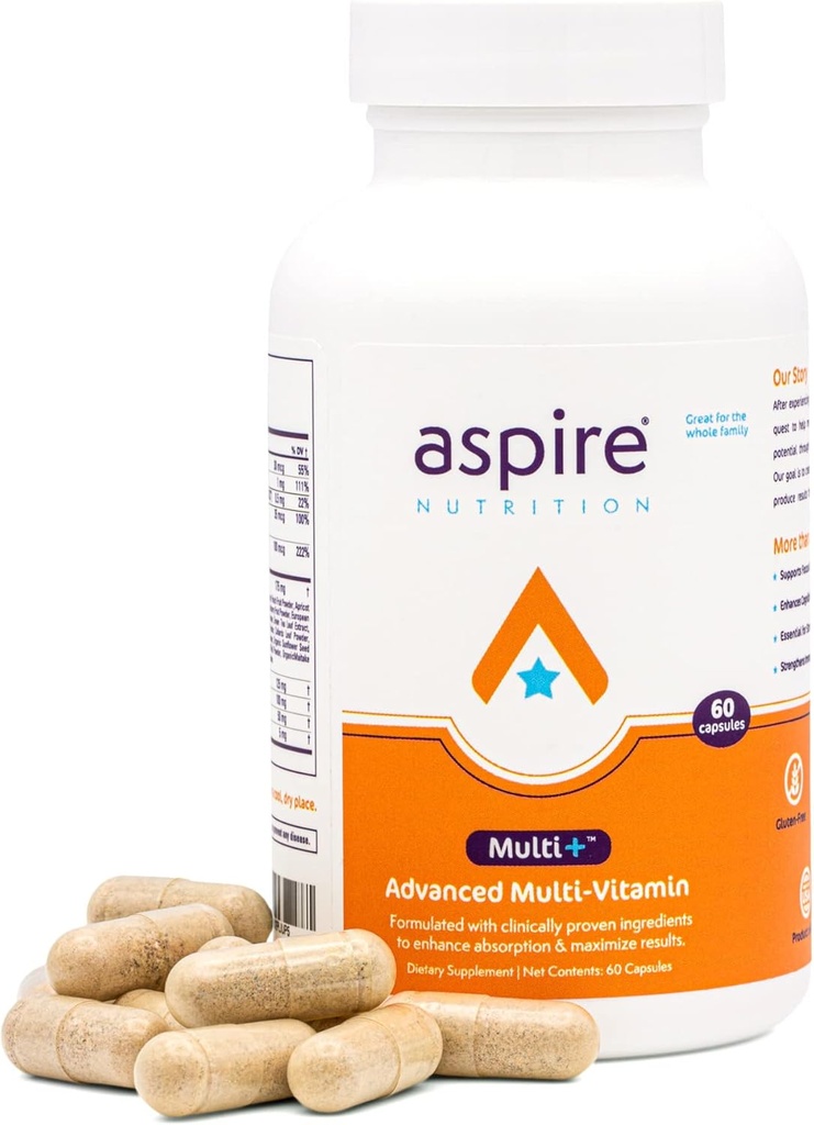 Aspire Multi+TM Advanced Multivitamin für Männer, Frauen und Kinder - Beste Ergänzung für Fokus, Aufmerksamkeit, Gedächtnis, Stimmung. Mehr Absorbierende Nährstoffe, Mineralien und Vitamine - Alle Natürlich