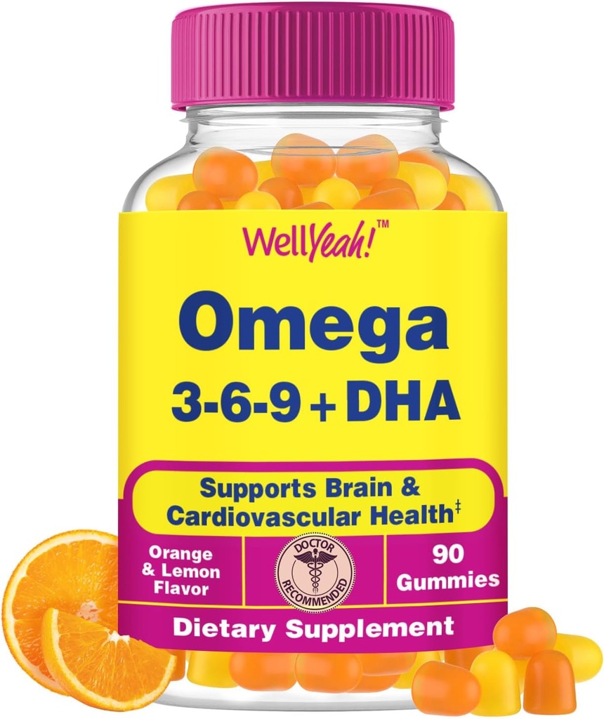 Ja. Ja Omega 3 6 9 Gummie | mit Flaxseed Öl und DHA | Vegetarisch Omega 3 Fischöl Alternative | GMO Free, Glutenfrei, Orange & Zitronen Geschmack | Natürliche Quellen Farben und Flavors | 90 Count