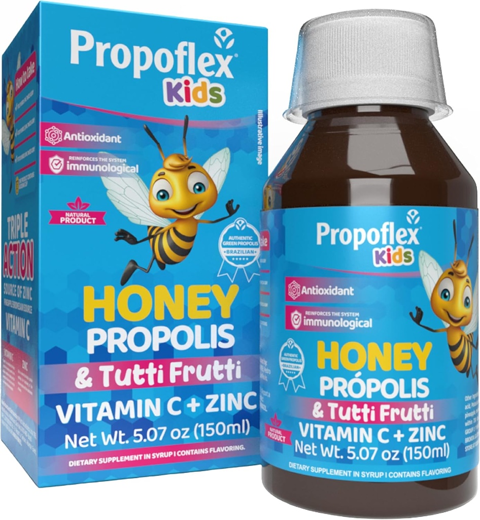 Beelife Bee Propolis Cough Syrup Kids-Triple-Action - Natural Syrup, Brazilian Green Propolis, Zink, Bromelain, Vitamin C- Unterstützung Immunität & Erholung - aus Brasilien, Tutti Fruit Flavor, 150 ml