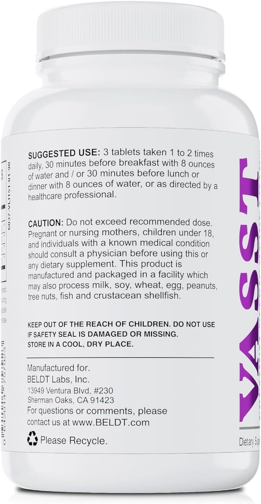 BELDT Labs VASST Nitric Oxid Booster, N.O. Ergänzung mit über 3.000 mg Argininin-AKG, OKG, GKG und L-Arginin HCL für Muskelaufbau und verbesserte Vaskularität - 90 Tabletten