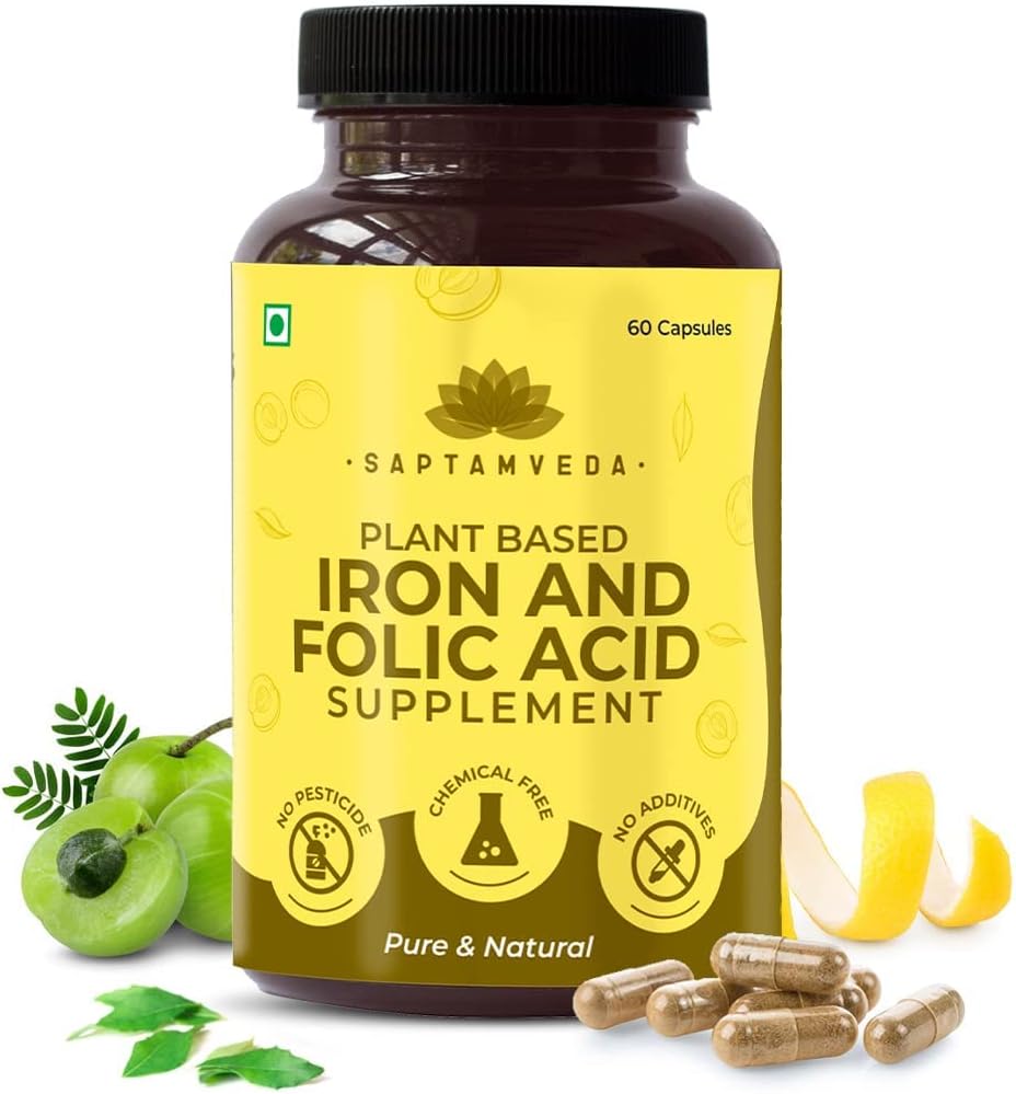 Kavir Natürliche Eisen- und Folsäure mit Vitamin C 60 Veg Kapseln
