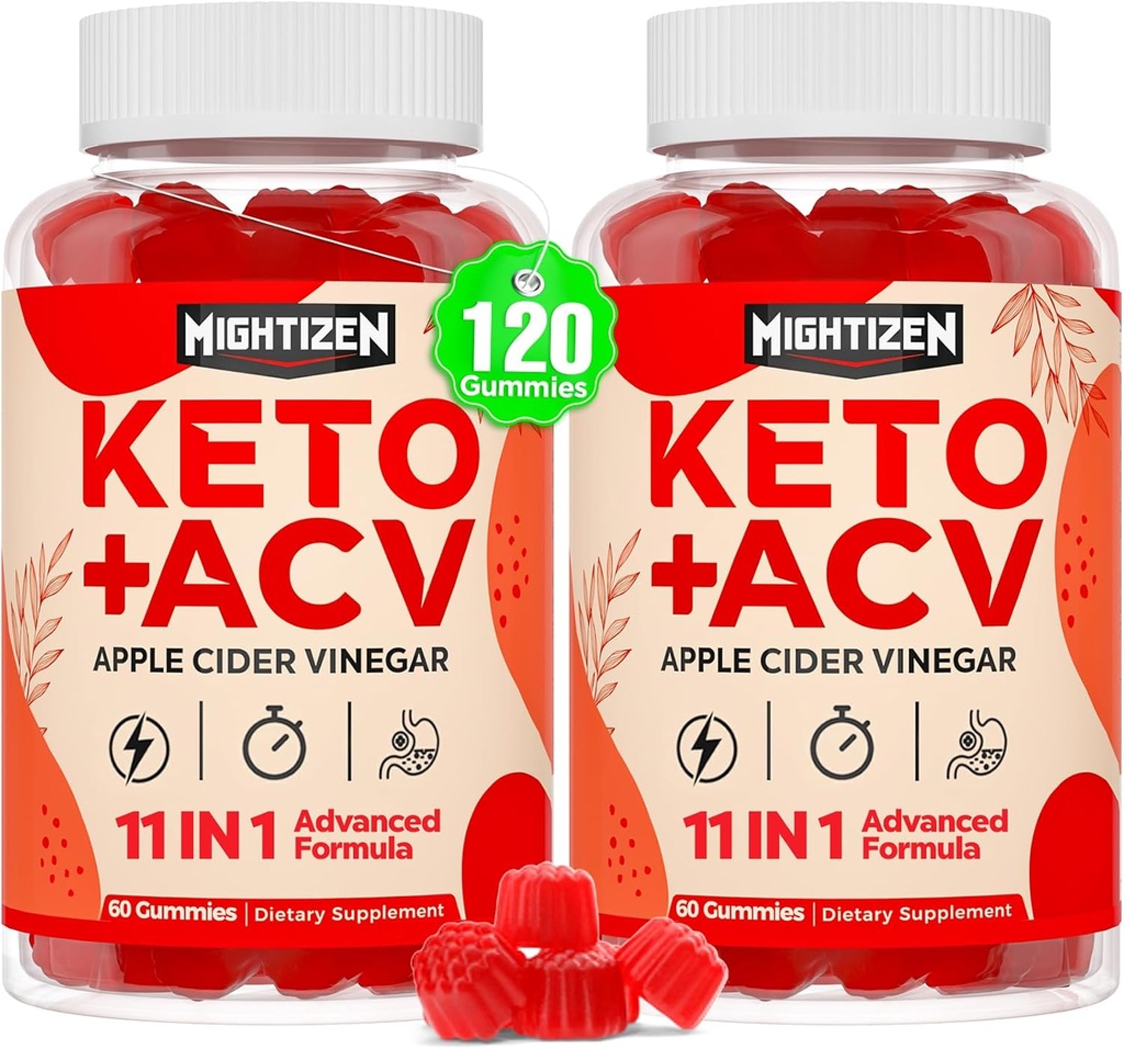 Gummies de vinaigre de cidre de pomme, Max Strength Keto Acv Gummies avec thé vert, Probiotiques, B12, B6, Keto Support, vinaigre de cidre de pomme avec mère pour la désintoxication et nettoyage, digestion et Gut, végétalien, 120 comtes