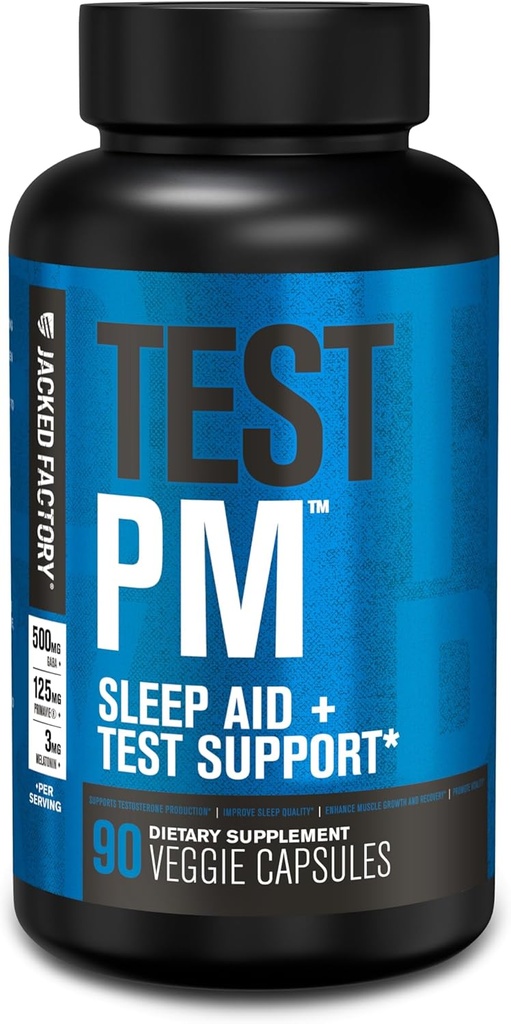 Jacked Factory Test PM Testosteron Booster & Schlafhilfe Ergänzung für Männer, fördern Erholung, Muskelwachstum, 90 natürliche Veggie Pillen - 60 Count (Pack von 1)