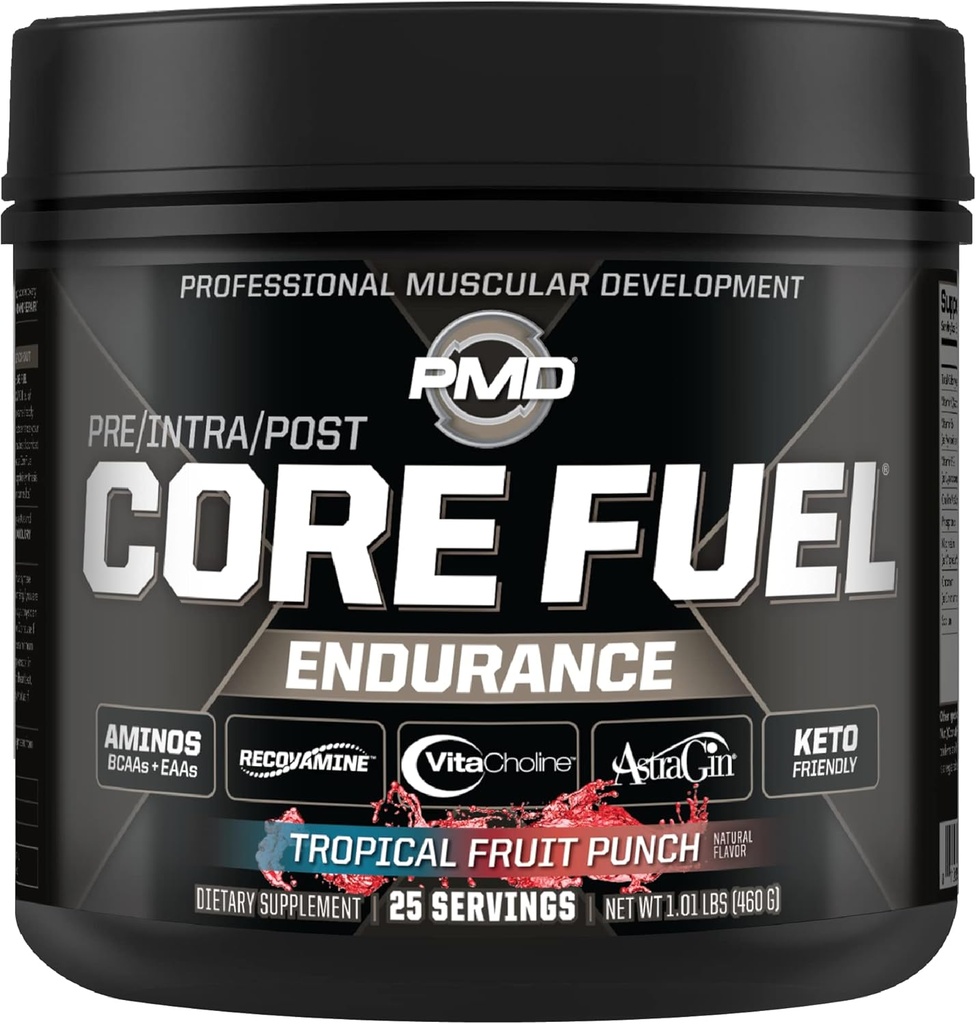 PMD Sports Core Fuel Endurance, Performance & Recovery - BCAAs, EAAs, Beta Alanine, Betaine Anhydrous, Glutamin, Elektrolyte - Muskelwachstum, Stärke - Stim Free, Tropical Fruit Punch (25 Servierungen)