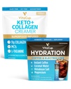 VitaCup Hydration Instant Coffee Sticks w/Electrolytes, Coconut Water, Medium Roast 18ct & Keto + Collagen Vanilla Coffee Creamer w/Superfoods & MCT, 10 Unze