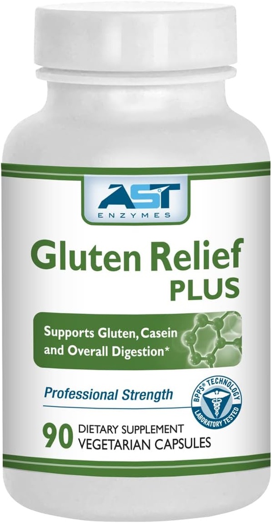 Gluten Relief Plus – 90 Vegetarische Kapseln - Glutendigestion Support – Premium Natural Digestive Enzym Formula - Enthält DPP-IV Enzyme Complex – AST Enzymes