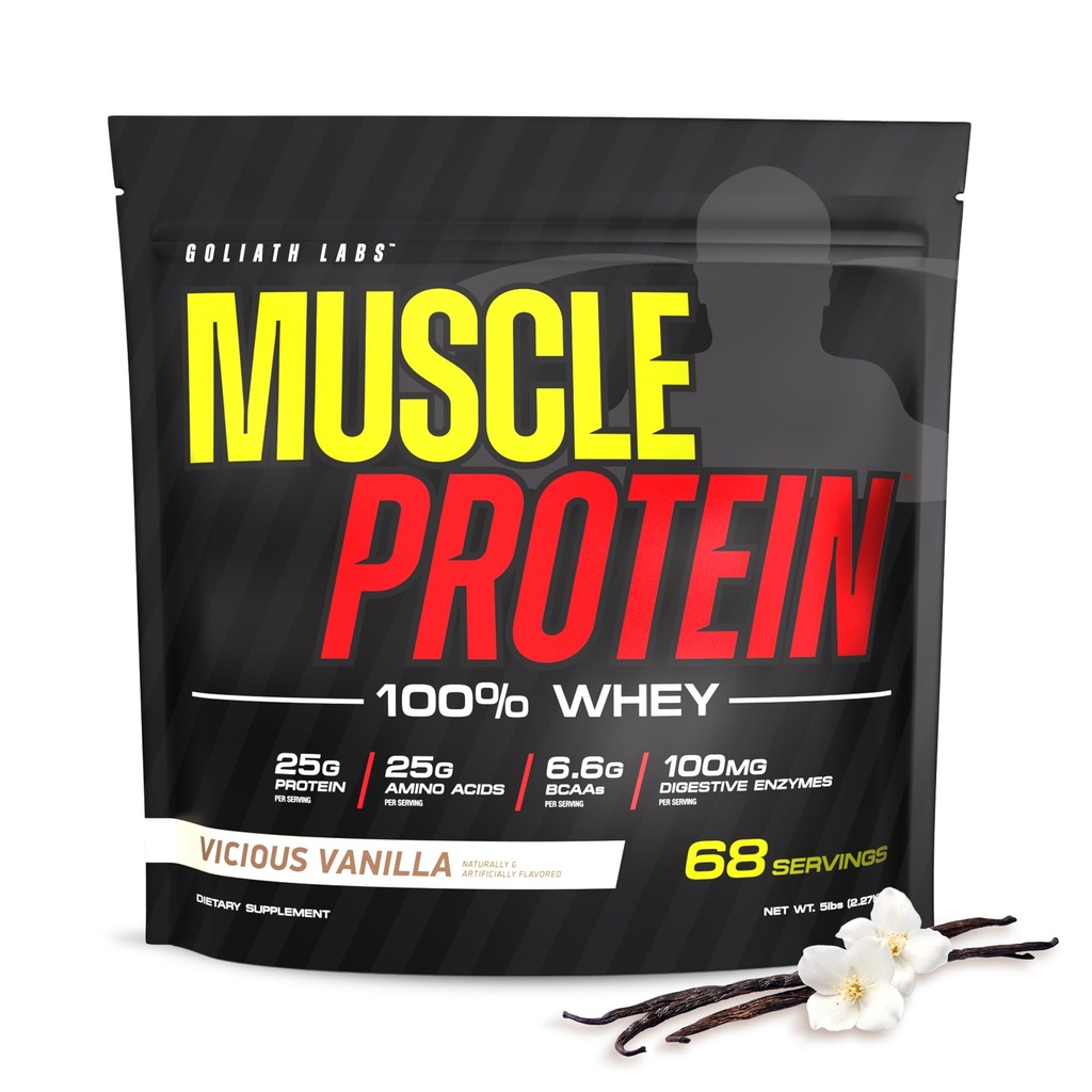 COLOSSAL LABS Muskelprotein Whey Powder [5 lbs/Pack 1]– Kaltgefiltert, 25g reines Protein, 6.6g BCAAs (Packaging May Vary) (5LB, Vanilla)