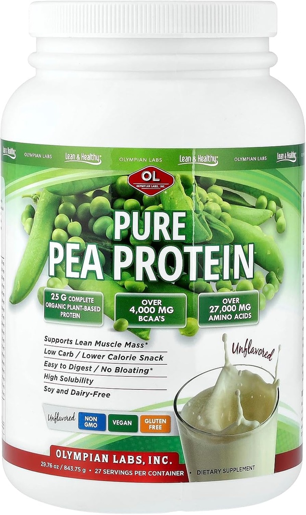 Olympian Labs Plant Based Pea Protein Powder, Unflavored - 25g Protein, Vegan, Low Net Carbs, Glutenfrei, Lactosefrei, Ohne Zucker Hinzugefügt, Soy Free, Kosher, Non-GMO, 2 Pfund Pea Protein Pulver
