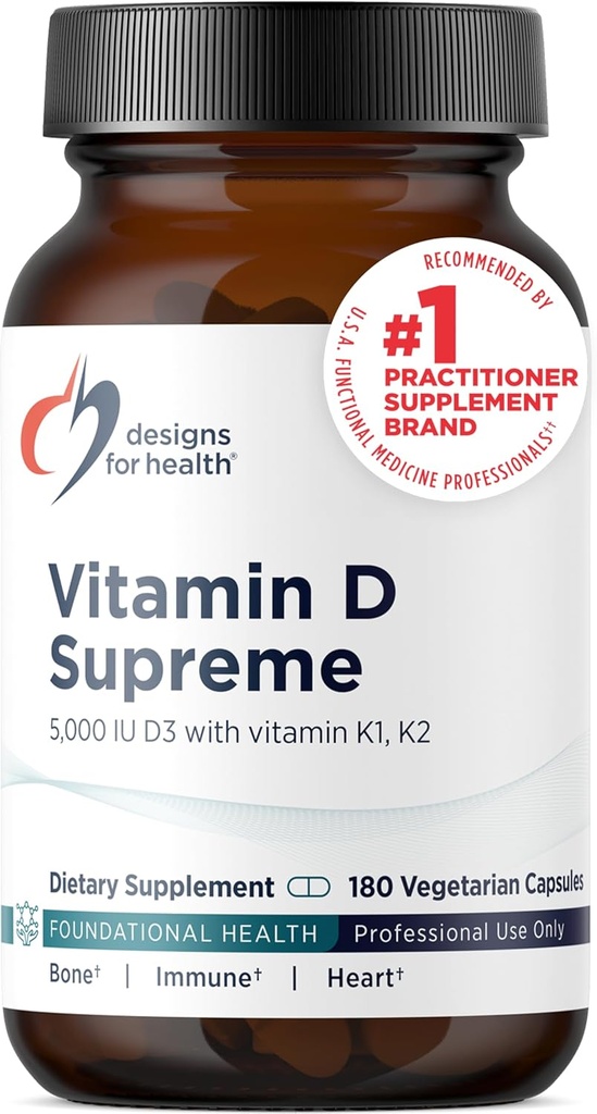 Conceptions pour la santé Vitamine D Supreme - Vitamine D 5000 UI avec 2000mcg Vitamine K comme MK4 pour la santé osseuse, la santé cardiaque, l'humeur et l'immunité Support - Vitamine D3 Enhanced with GG Supplement (180 Capsules)