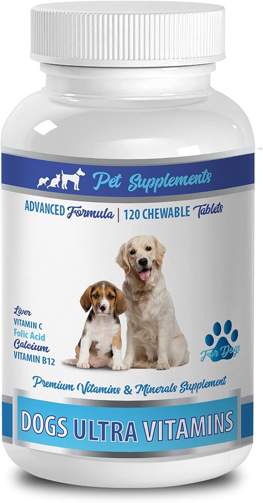 Dog Energy Booster - Ultra Vitamine für Hunde - Chews - Leistungsstarke Formel - Mineral Complex - Kalzium für Hunde - 90 Bäume (1 Flasche)