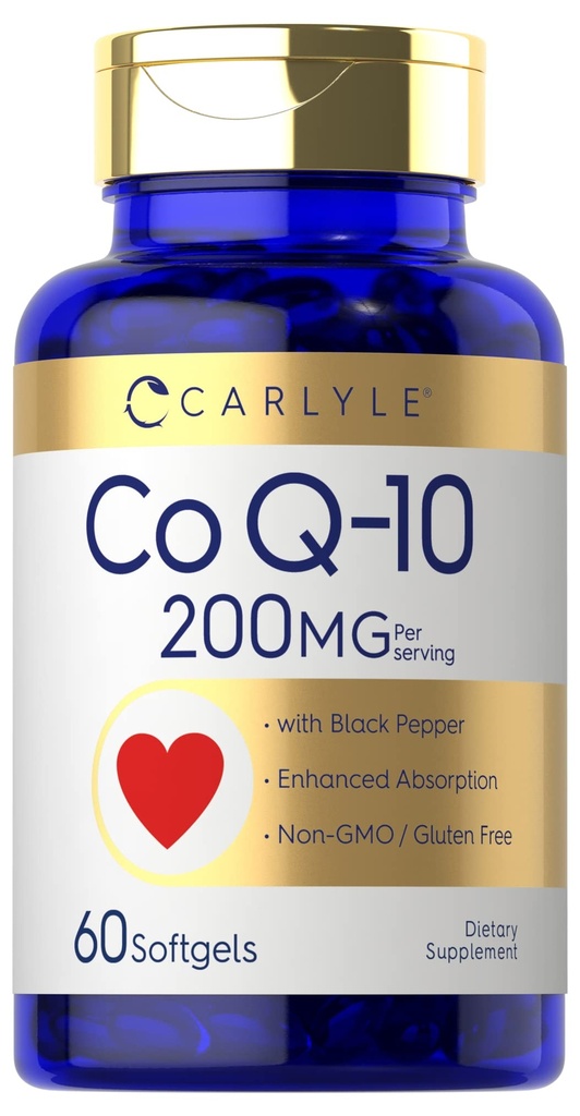 Carlyle CoQ10 200mg Softgels | 60 Count | mit schwarzem Pfeffer | Enhanced Absorption | Non-GMO, Glutenfreie Ergänzung