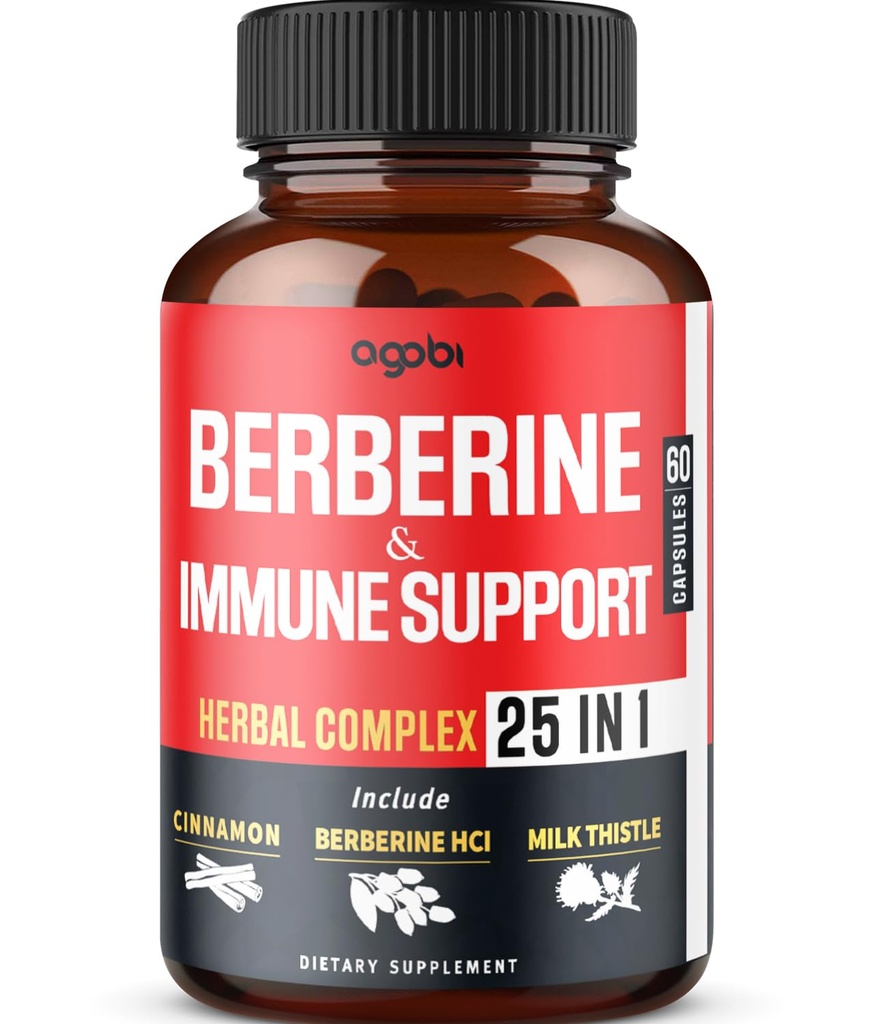 Supplément Berberine Premium avec Ceylan, Ashwagandha, Turmeric, Thistle de lait, Elderberry & Black Pepper - Supports Système immunitaire, cardiovasculaire et gastro-intestinal - 60 Capsules
