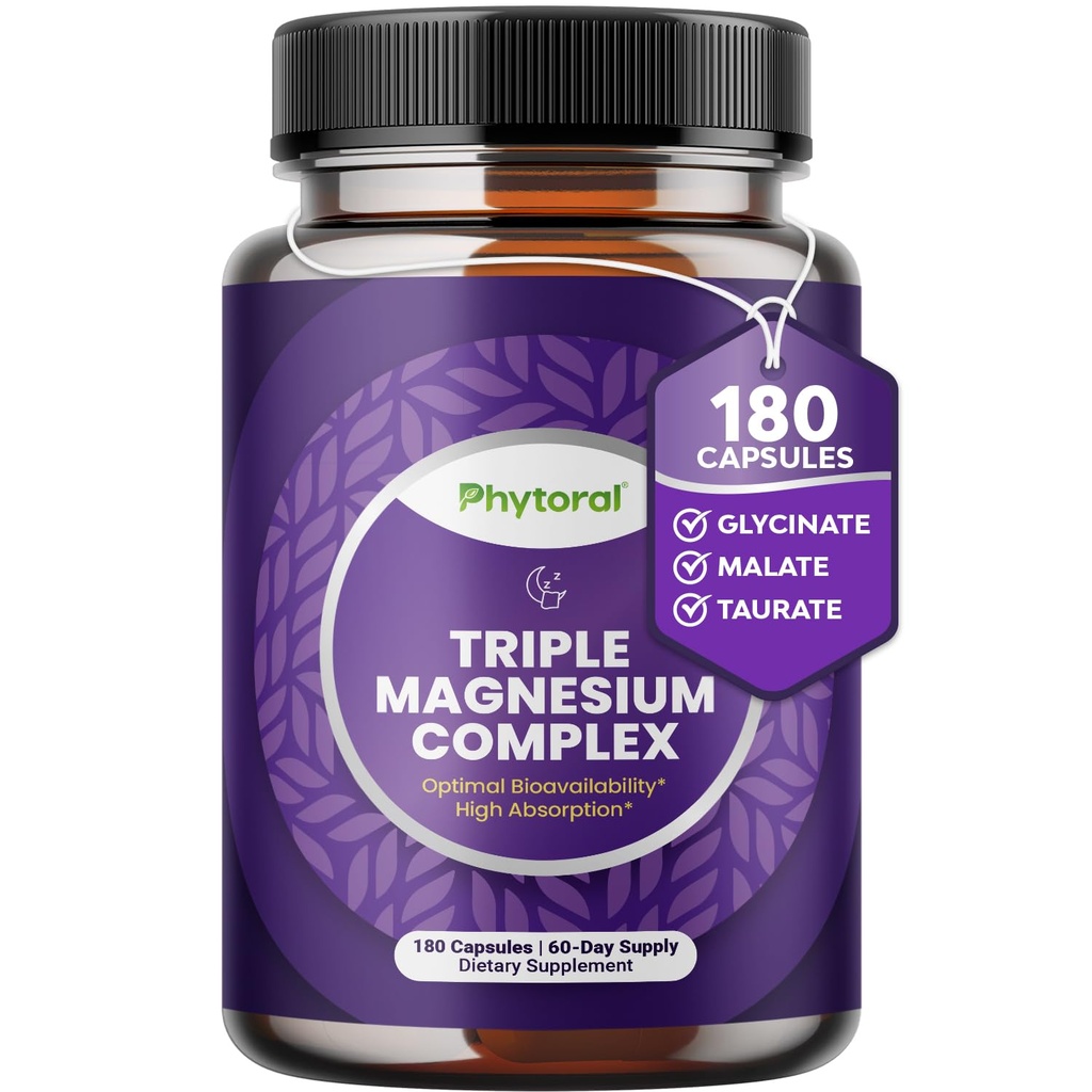 Highly Potent Magnesium Complex Kapseln - Triple Magnesium Blend mit Taurate Glycinate und Malate - 400mg Supplement unterstützt Entspannung &amp; insgesamt Wellness Non-GMO Vegan 180 Kapseln