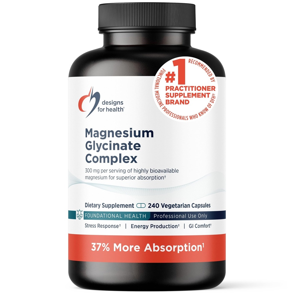 Designs für Gesundheit Magnesium Glycinat Complex - Chelat Magnesium Bisglycinat + Hohe Absorption Magnesium für Beruhigung & Schlaf, Herzgesundheit, Immununterstützung & Knochenstärke - Vegan (240 Kapseln)