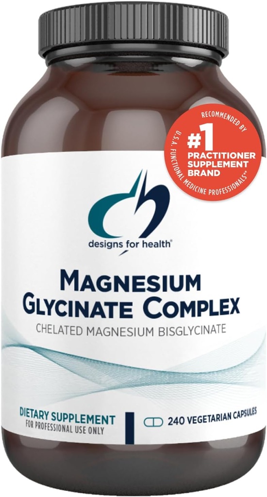 Designs für Gesundheit Magnesium Glycinat Complex - Chelat Magnesium Bisglycinat + Hohe Absorption Magnesium für Beruhigung & Schlaf, Herzgesundheit, Immununterstützung & Knochenstärke - Vegan (240 Kapseln)