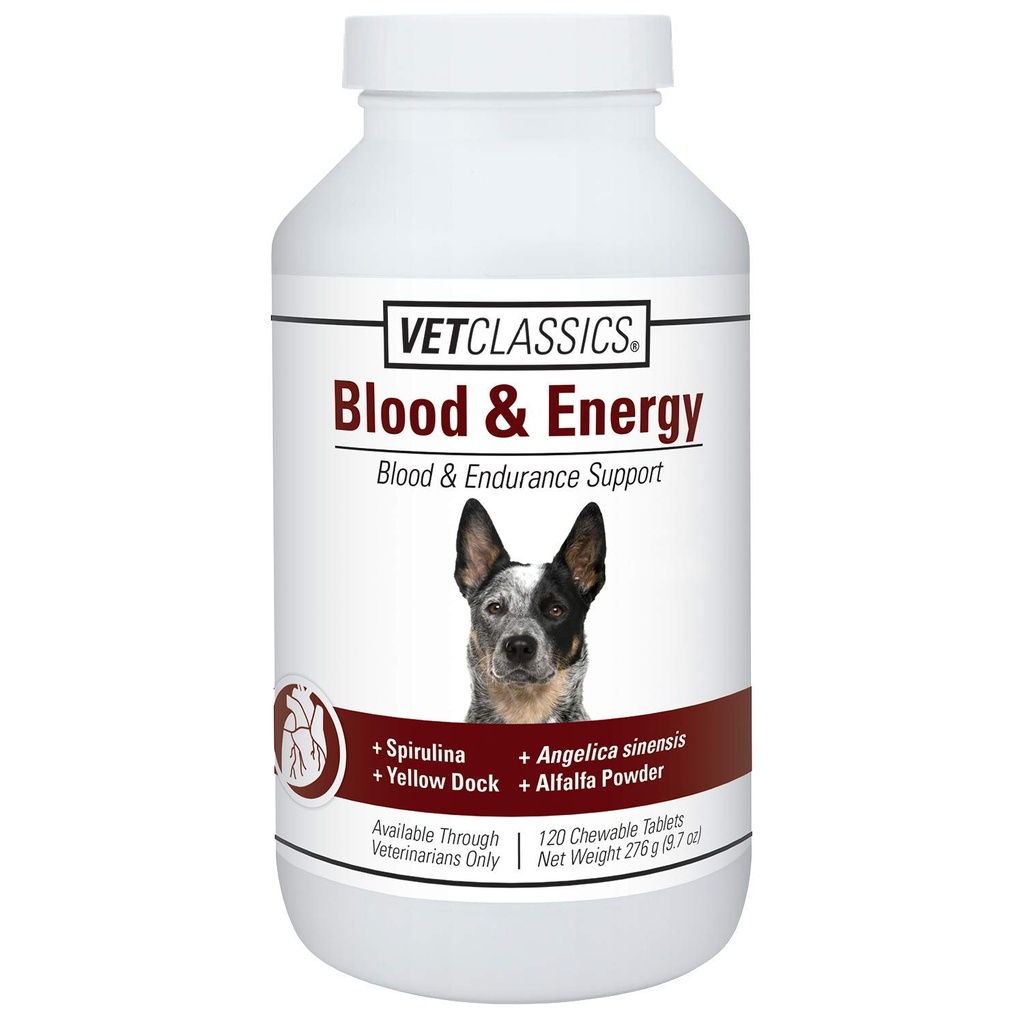 Vet Classics Blut- & Energie-Unterstützung für Hunde, unterstützt Ausdauer mit Spirulina, Gelbe Dock, & Alfalfa Unterstützung Formation von Hämoglobin und Myoglobin, 120 Kautabletten
