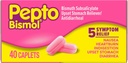 Capettes Pepto Bismol pour Nausées, Brûlures d'estomac, Indigestion, Stomac relevé et Diarrhée, 5 Symptômes de soulagement rapide sous une forme pratique, 40 ct
