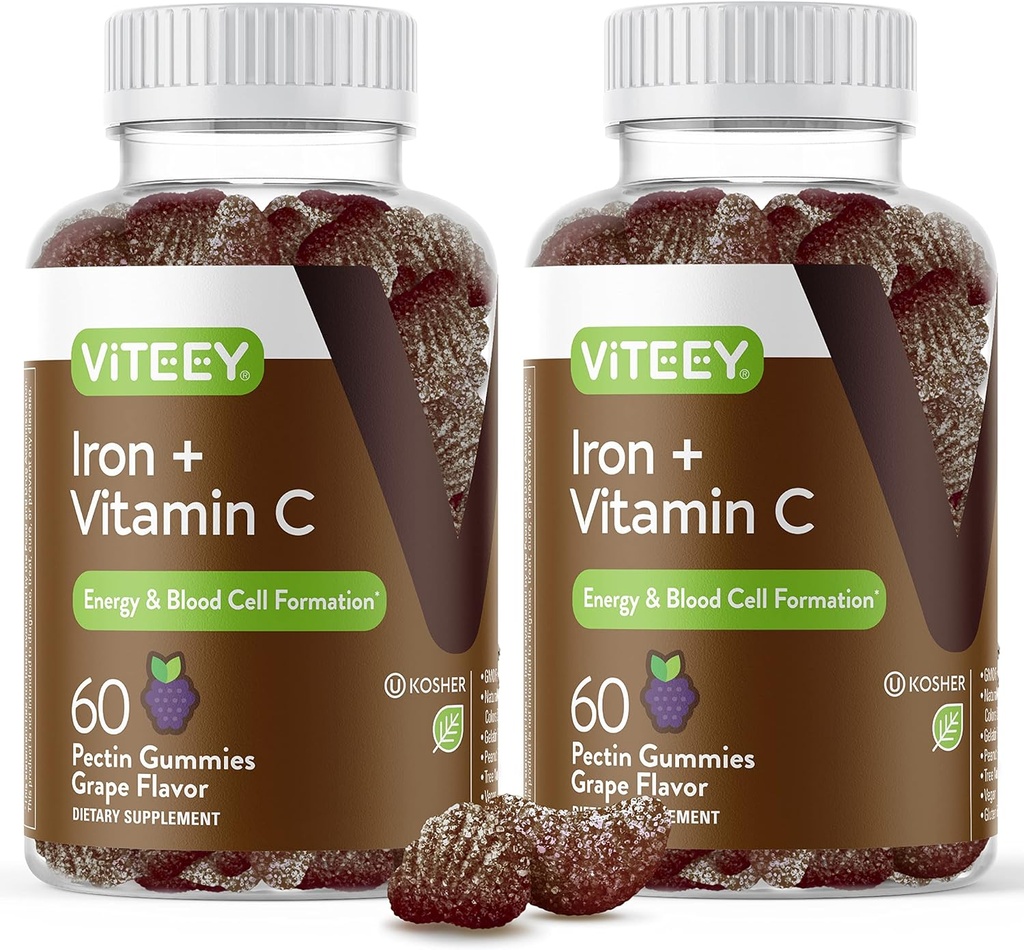 VITEEY Eisengummis - Eisen mit Vitamin C - Energie, Bood Support und Anemia Supplement für Damen und Herren - Vegan, Glutenfrei - 120 Count