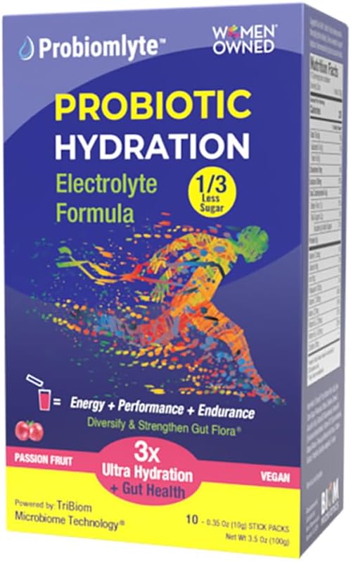 Probiomlyte Probiotic Hydration Amplifier. Elektrolyte + Schlüssel Vitamine + Probiotika + Präbiotika + Postbiotika + Citrulline |Better Endurance, Leistung, Energie, Gut Health| Passion Frucht |10 Stäbchen