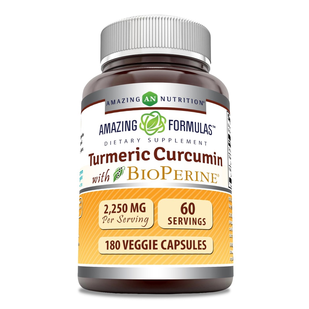 Erstaunliche Formeln Turmeric Curcumin mit Bioperine Ergänzung | 2250 Mg pro Servieren | Veggie Kapseln | Non-GMO | Gluten-Free | Made in USA (1 Pack, 180 Count)