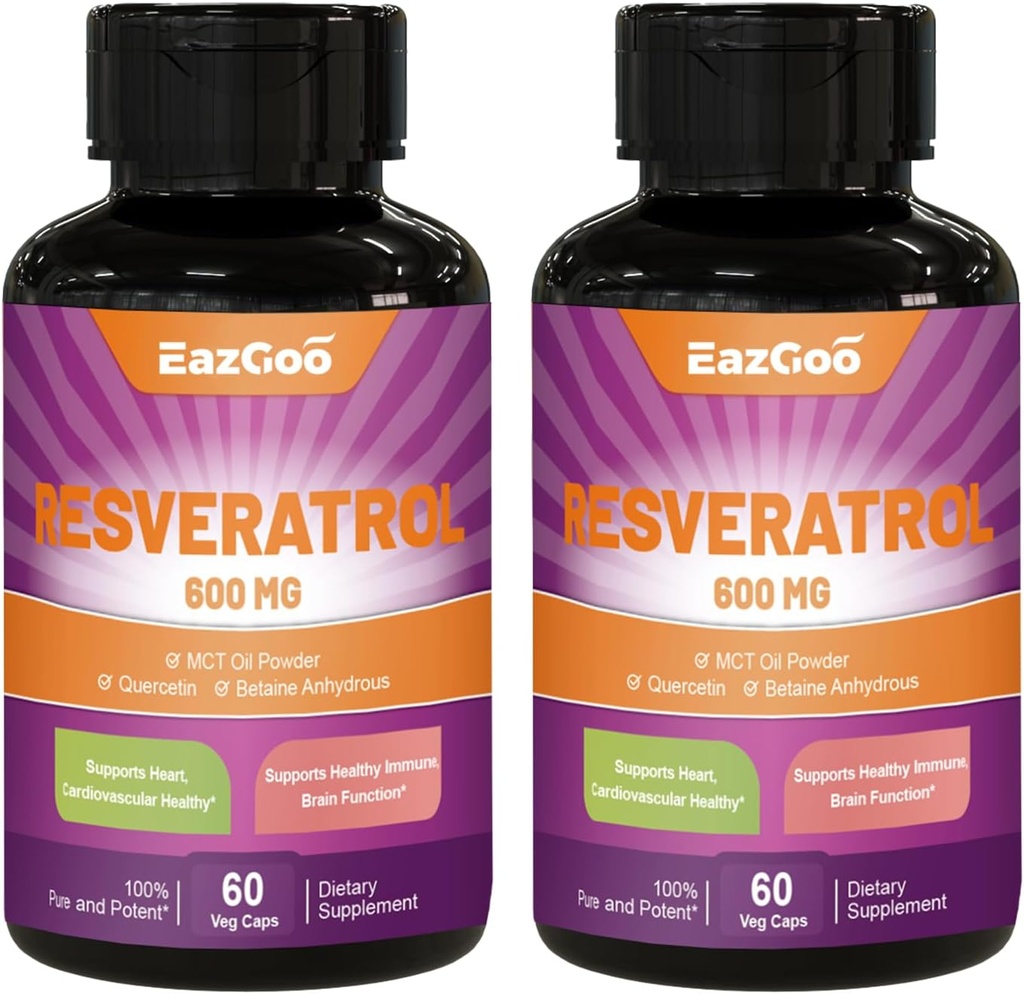 Resveratrol 600 mg, Trans-Resveratrol-Ergänzung, Antioxidantien-Gesundheitsunterstützung - 120 Kapseln