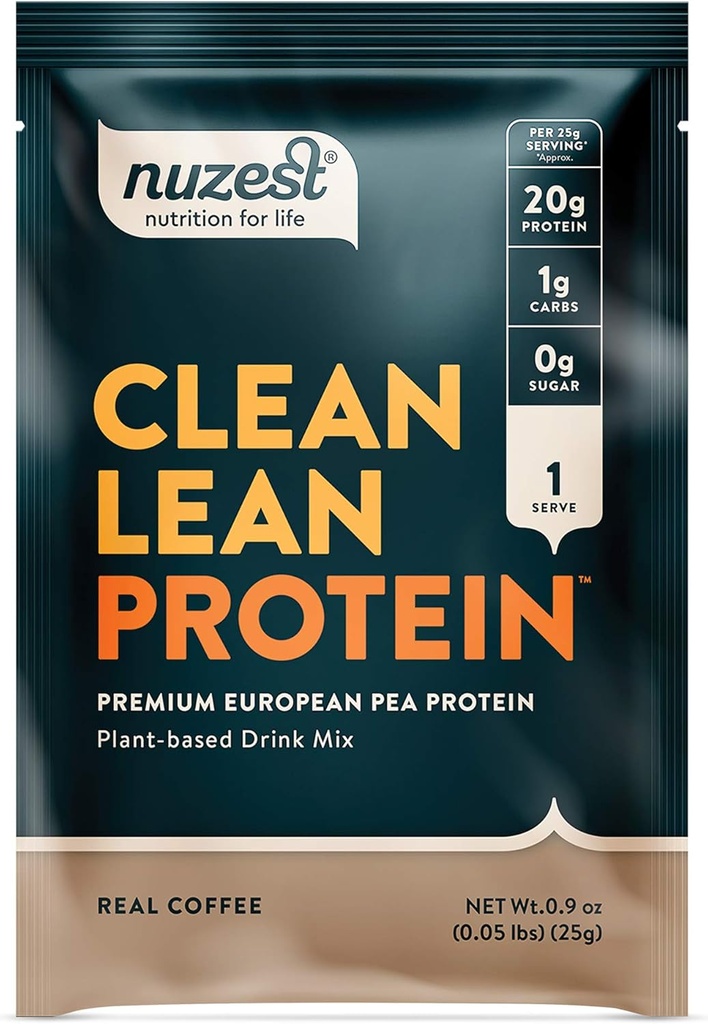 Nuzest - Pea Protein Powder - Clean Lean Protein, Premium Vegan Pflanzen basiertes Proteinpulver, Dairy Free, Glutenfrei, GMO Free, Natürlich gesüßte Protein Shake, Real Coffee, 1 Servieren, 0.9 oz