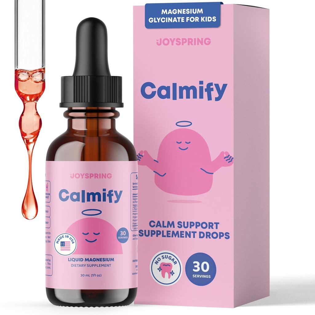 JoySpring Calmify flüssiges Magnesium für Kinder | Organische Kamille & L-Theanin Ergänzung | Zuckerfrei & Glutenfrei | Kalorien Unterstützung | Magnesium Glycinat
