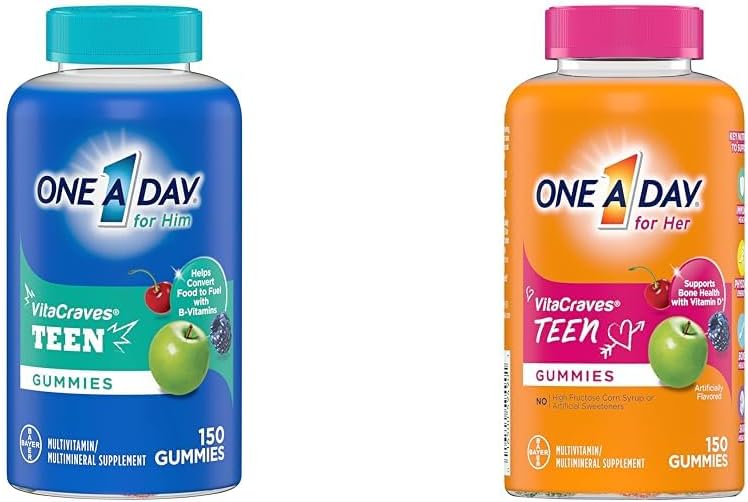 Un jour Adolescents pour lui Multivitamines et Adolescents pour ses multivitamines, Gummy Multivitamines avec vitamine A, C, D, E et Zinc pour le soutien de la santé immunitaire, énergie physique et plus, 150 Compte
