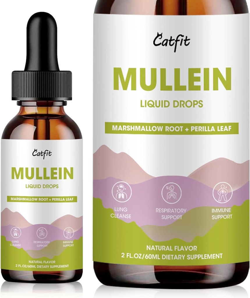 Mullein Tropfen für Lunge – Mullein Blatt Extrakt mit Marshmallow Root, Perilla & Astragalus für Atmungsunterstützung, Immune Boost & Lung Detox, Natürliche Kräuterformel, Vegan, 2 fl oz