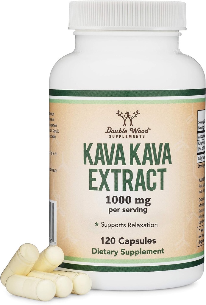 Kava Kava Kapseln 1000mg pro Servierung, 120 Count (High Purity Potent 3-5% Kavalactone Root Extract) Kava Pulver Root Extract for Relaxation (Non-GMO, Vegan Safe) von Double Wood